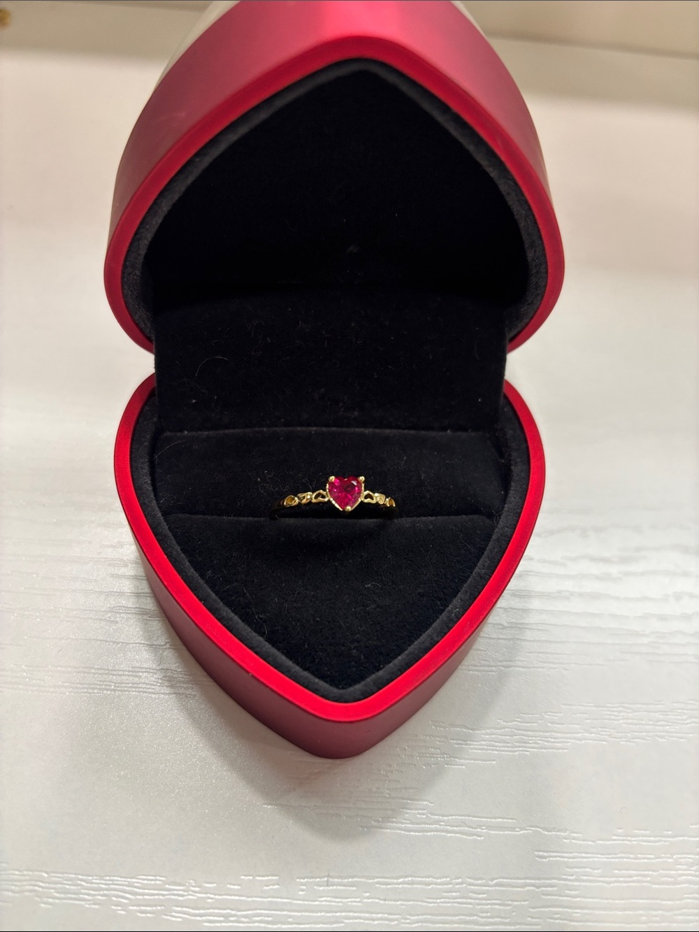 Gold Ring with Pink Heart Gemstone